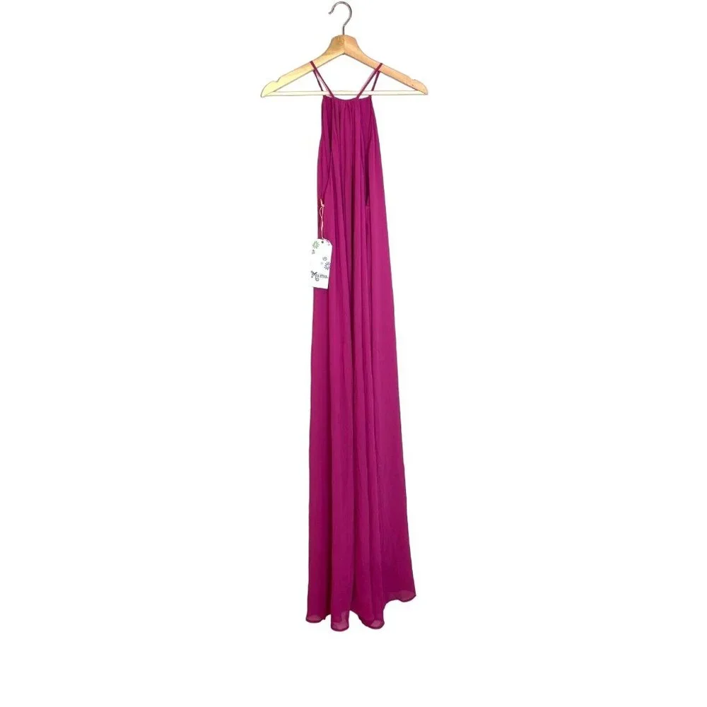 Show Me Your MuMu Bronte Maxi Dress Size XS Fuchsia Pop Pink Side Slits Chiffon - Picture 6 of 11